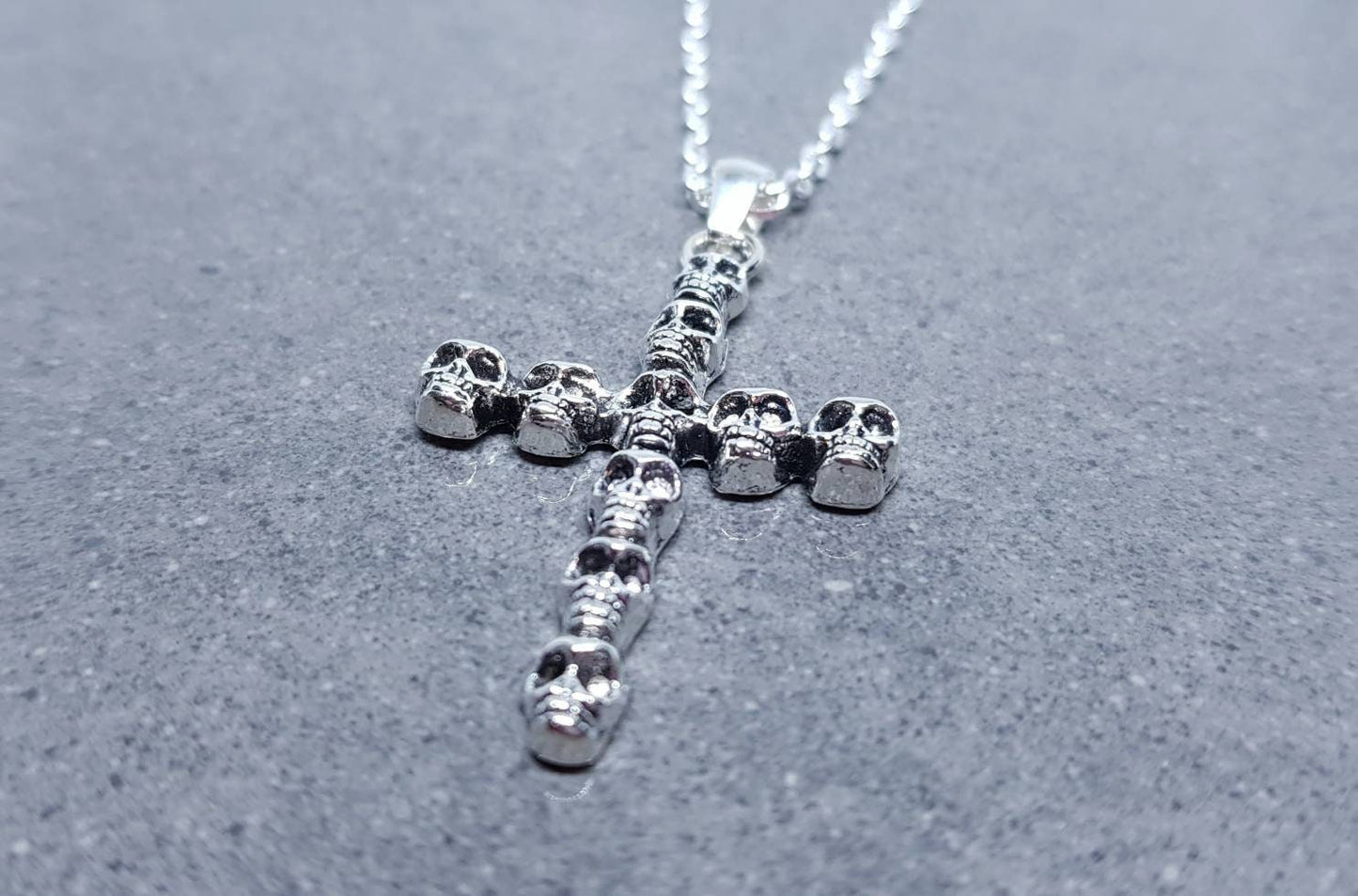 Skull Cross Choker, Gothic Choker, Silver Cross Choker, Cross Necklace, Sterling Silver, Silver Plated