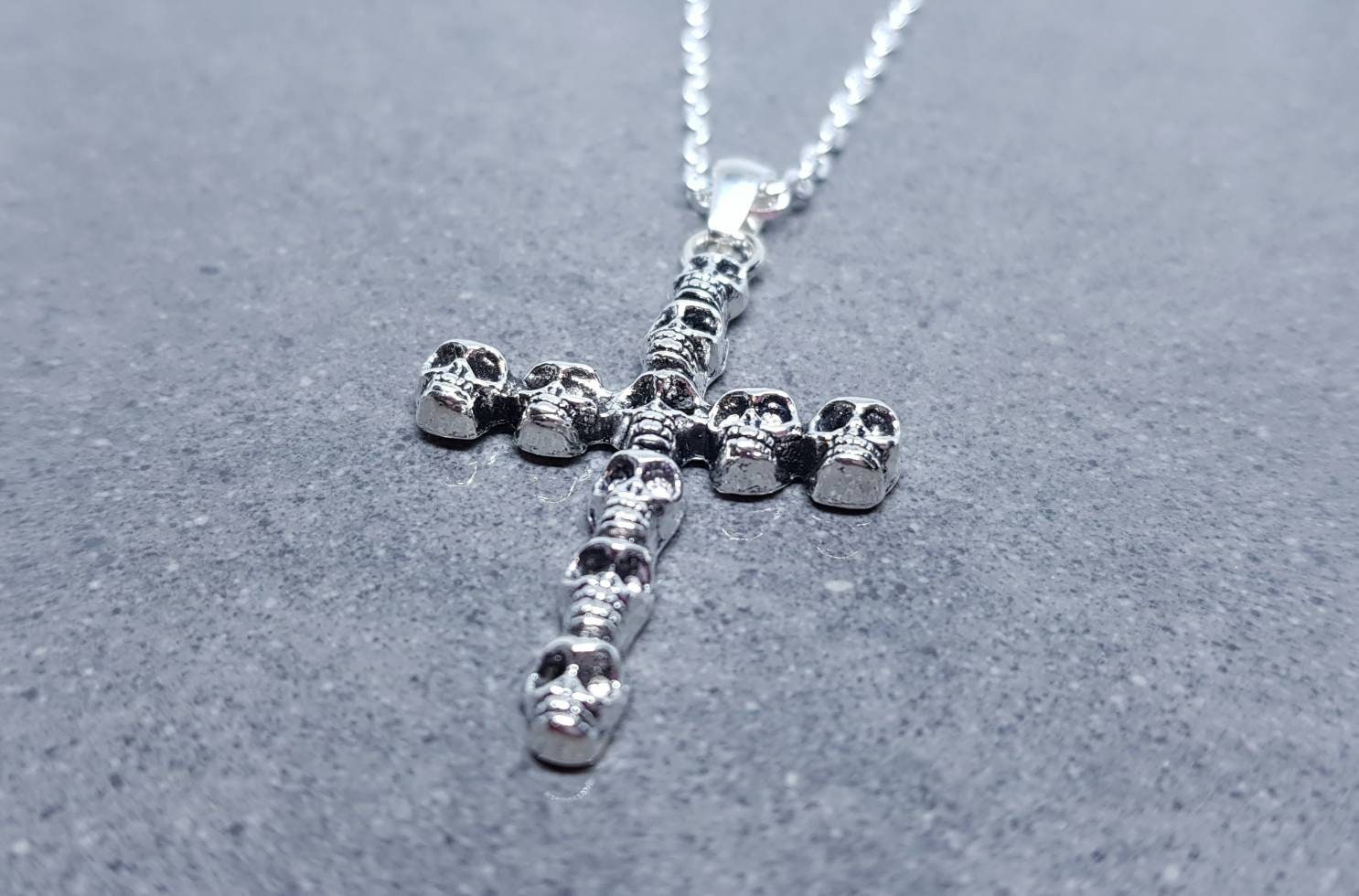 Skull Cross Choker, Gothic Choker, Silver Cross Choker, Cross Necklace, Sterling Silver, Silver Plated