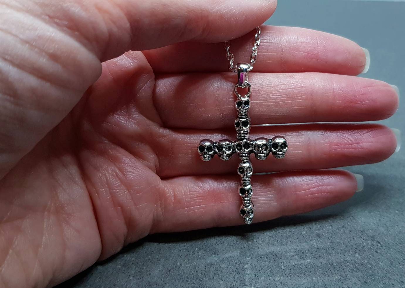 Skull Cross Choker, Gothic Choker, Silver Cross Choker, Cross Necklace, Sterling Silver, Silver Plated