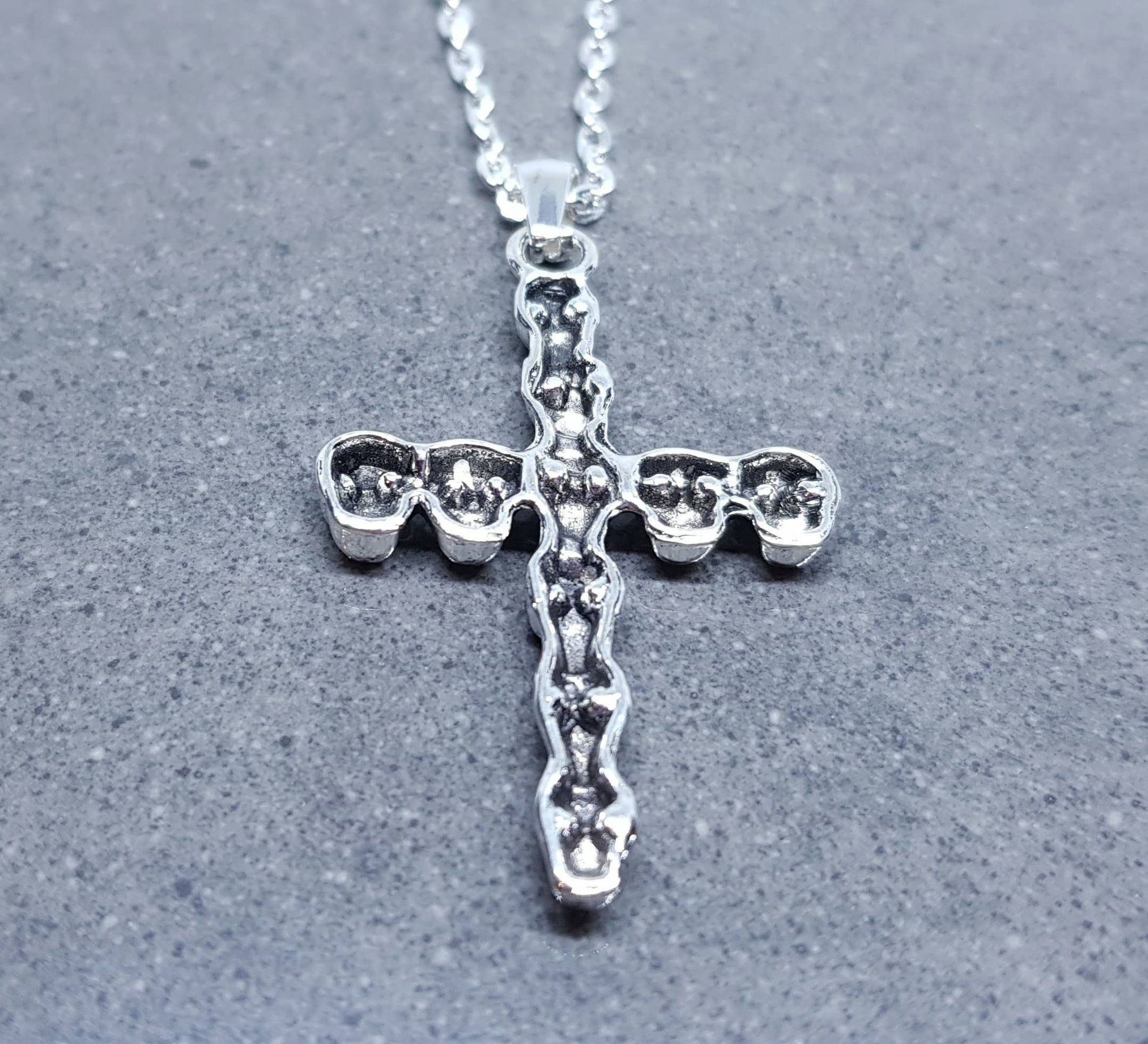 Skull Cross Choker, Gothic Choker, Silver Cross Choker, Cross Necklace, Sterling Silver, Silver Plated