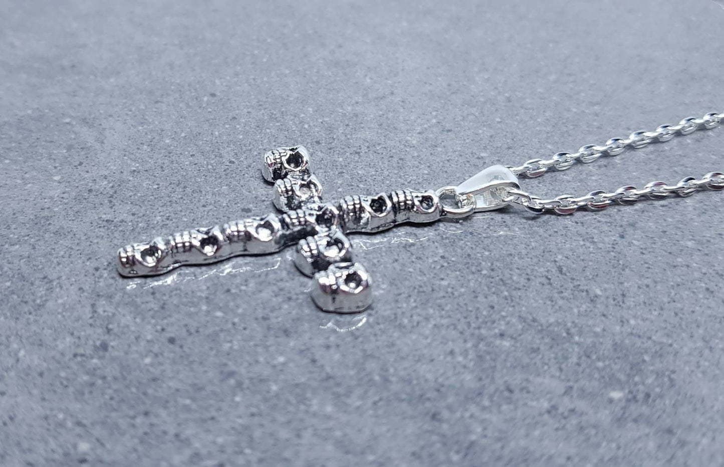 Skull Cross Choker, Gothic Choker, Silver Cross Choker, Cross Necklace, Sterling Silver, Silver Plated