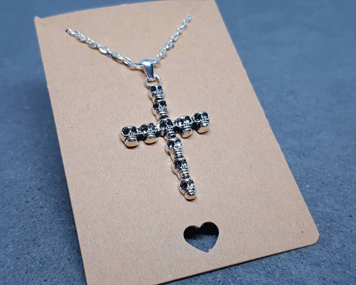 Skull Cross Choker, Gothic Choker, Silver Cross Choker, Cross Necklace, Sterling Silver, Silver Plated