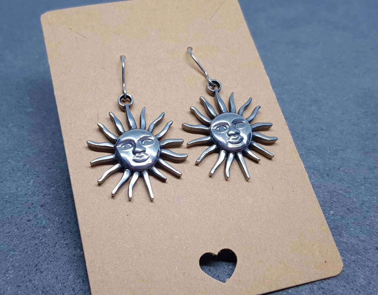Sun Earrings, Hypoallergenic Ear Wires, Sterling Silver Ear Wires, Celestial Earrings, Stainless Steel