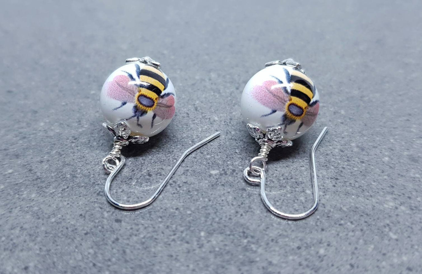 Ceramic Bead Bee Earrings, Hypoallergenic Ear Wires, Bumble Bee Jewellery, Bee Lovers Earrings, Insect Earrings