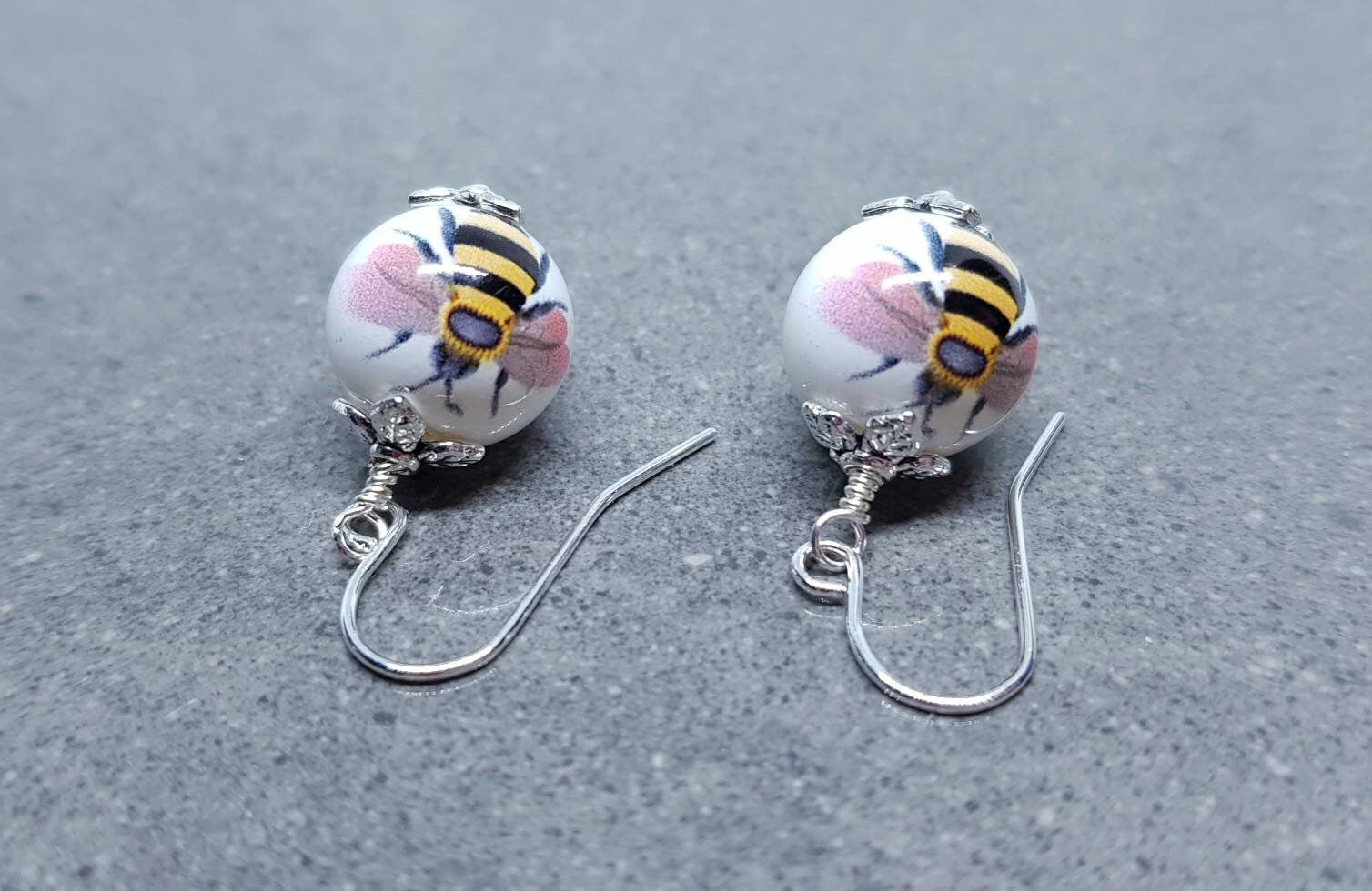 Ceramic Bead Bee Earrings, Hypoallergenic Ear Wires, Bumble Bee Jewellery, Bee Lovers Earrings, Insect Earrings
