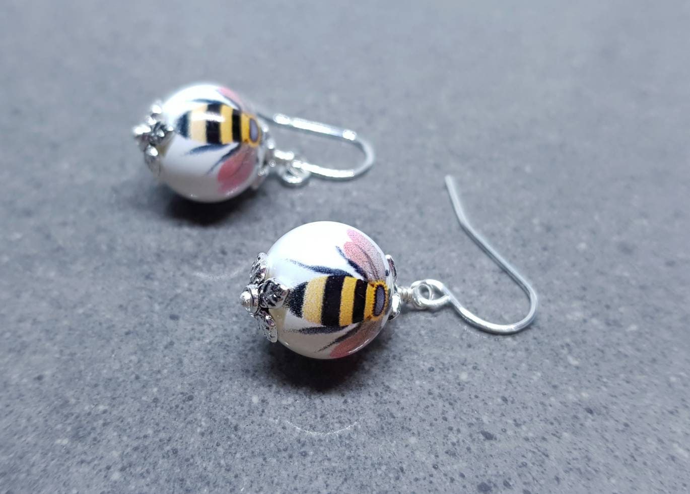 Ceramic Bead Bee Earrings, Hypoallergenic Ear Wires, Bumble Bee Jewellery, Bee Lovers Earrings, Insect Earrings