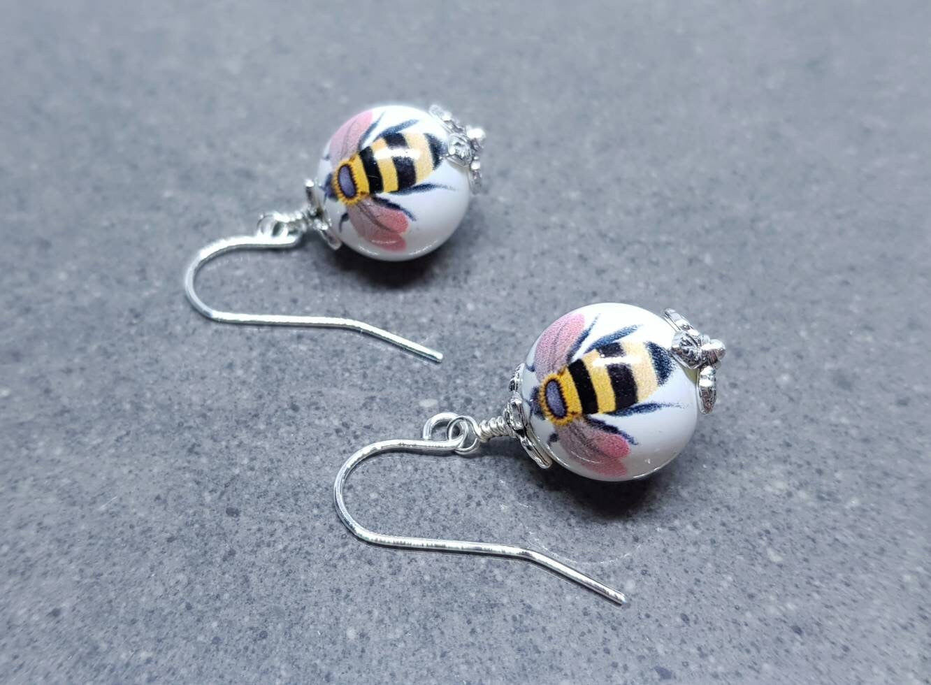 Ceramic Bead Bee Earrings, Hypoallergenic Ear Wires, Bumble Bee Jewellery, Bee Lovers Earrings, Insect Earrings