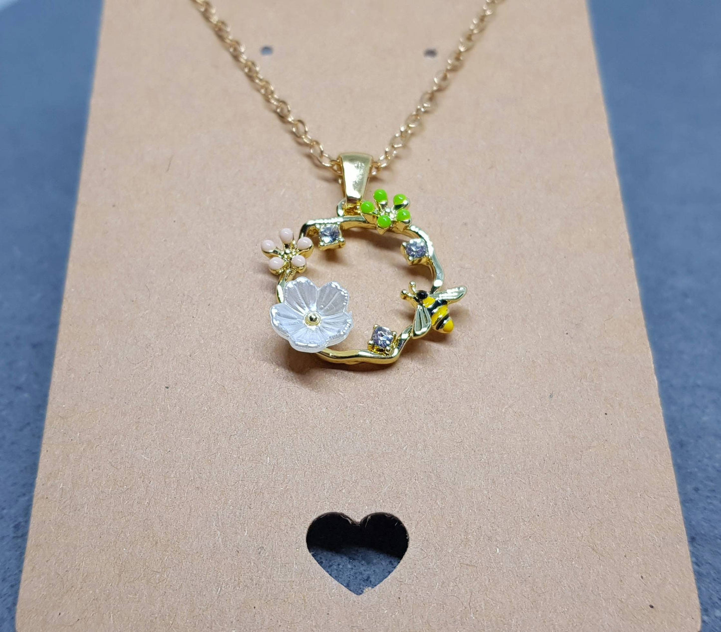 Bee Hoop Necklace, Choker, Bumble Bee Necklace, Gold Tone Necklace, Honey Bee, Flower Necklace