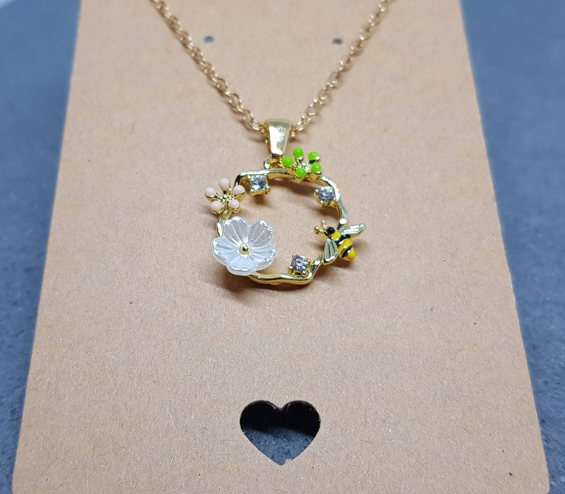 Bee Hoop Necklace, Choker, Bumble Bee Necklace, Gold Tone Necklace, Honey Bee, Flower Necklace