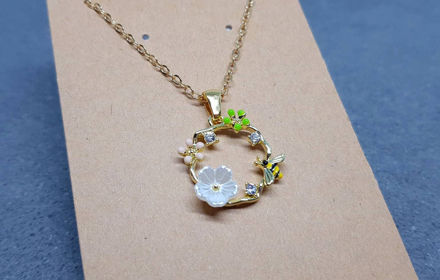 Bee Hoop Necklace, Choker, Bumble Bee Necklace, Gold Tone Necklace, Honey Bee, Flower Necklace