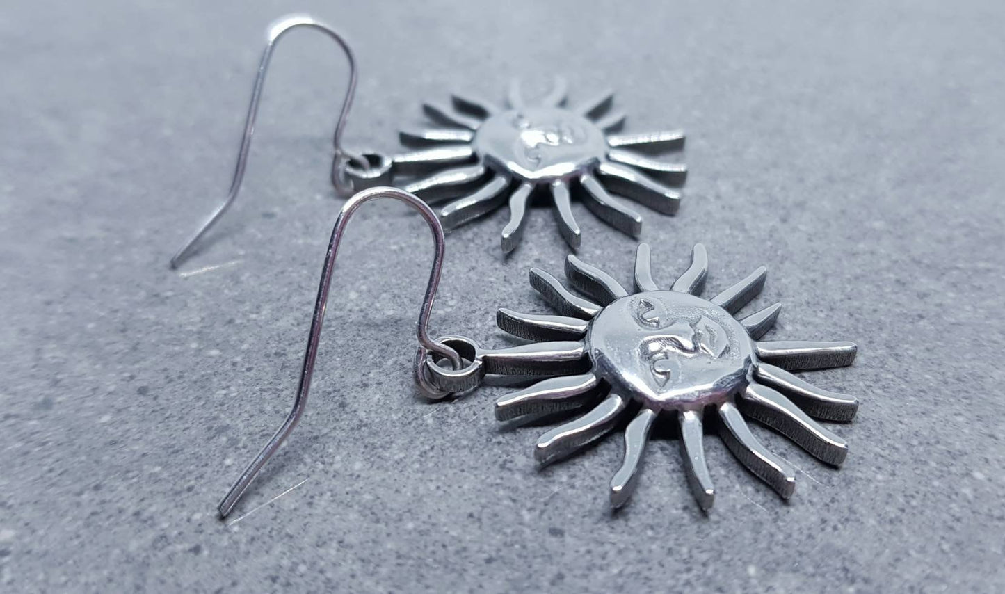 Sun Earrings, Hypoallergenic Ear Wires, Sterling Silver Ear Wires, Celestial Earrings, Stainless Steel