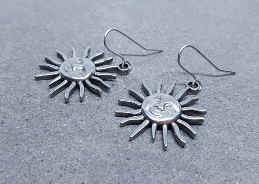 Sun Earrings, Hypoallergenic Ear Wires, Sterling Silver Ear Wires, Celestial Earrings, Stainless Steel