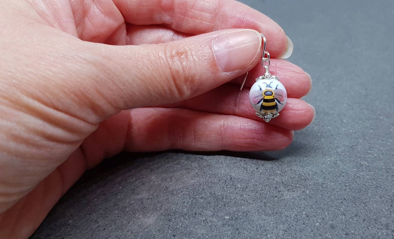 Ceramic Bead Bee Earrings, Hypoallergenic Ear Wires, Bumble Bee Jewellery, Bee Lovers Earrings, Insect Earrings