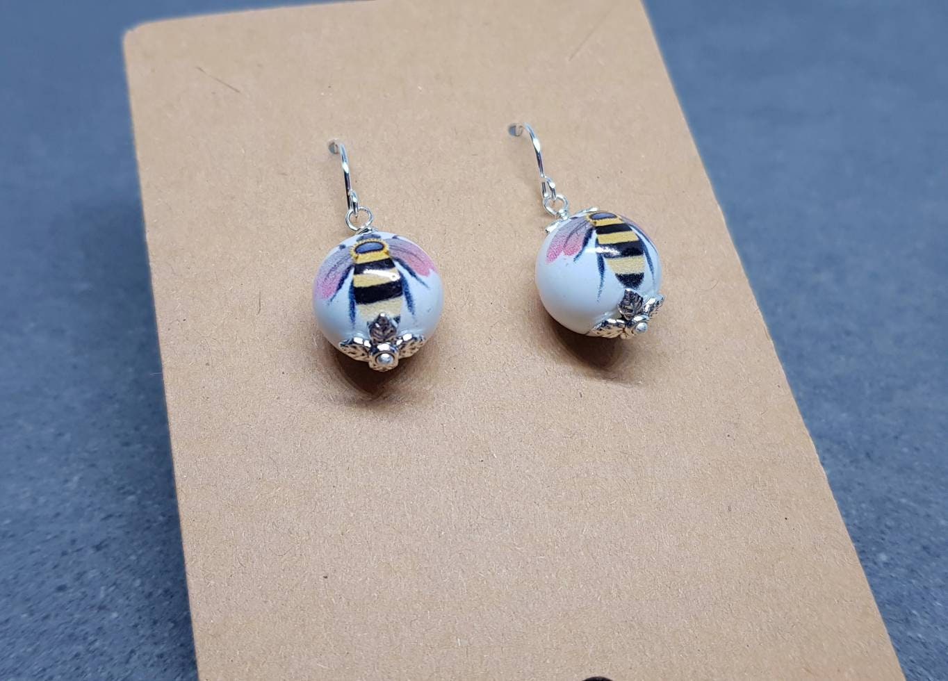 Ceramic Bead Bee Earrings, Hypoallergenic Ear Wires, Bumble Bee Jewellery, Bee Lovers Earrings, Insect Earrings