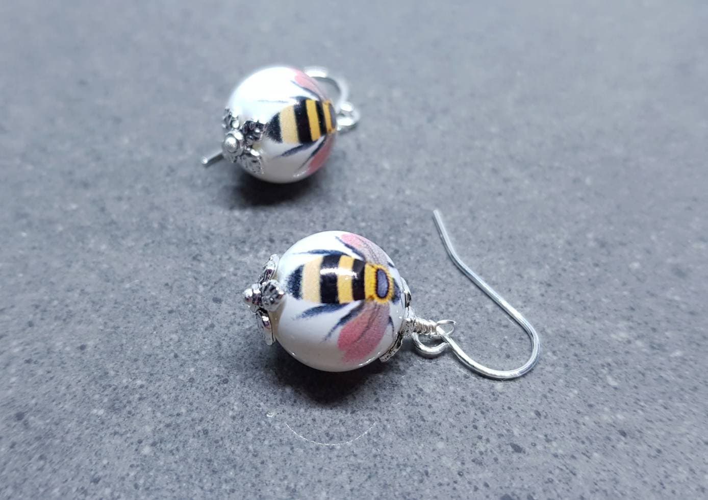 Ceramic Bead Bee Earrings, Hypoallergenic Ear Wires, Bumble Bee Jewellery, Bee Lovers Earrings, Insect Earrings