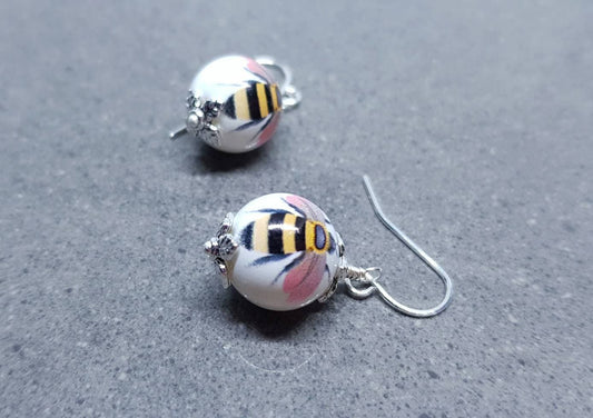 Ceramic Bead Bee Earrings, Hypoallergenic Ear Wires, Bumble Bee Jewellery, Bee Lovers Earrings, Insect Earrings