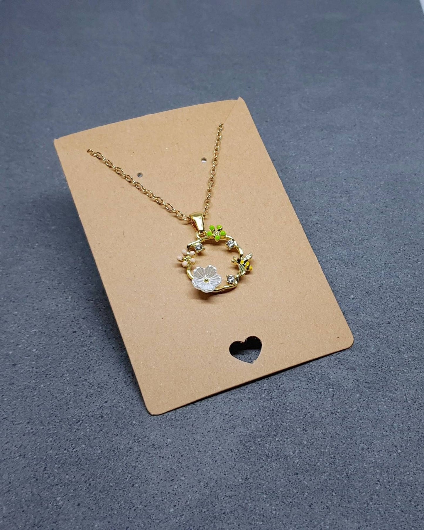 Bee Hoop Necklace, Choker, Bumble Bee Necklace, Gold Tone Necklace, Honey Bee, Flower Necklace