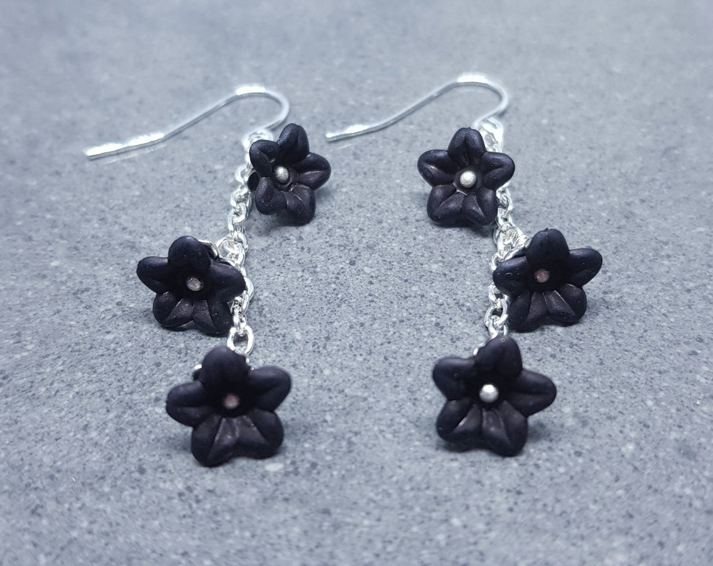 Flower Earrings, Hypoallergenic Ear Wires, Black Earrings, Boho Jewelry, Simple Vintage Earrings