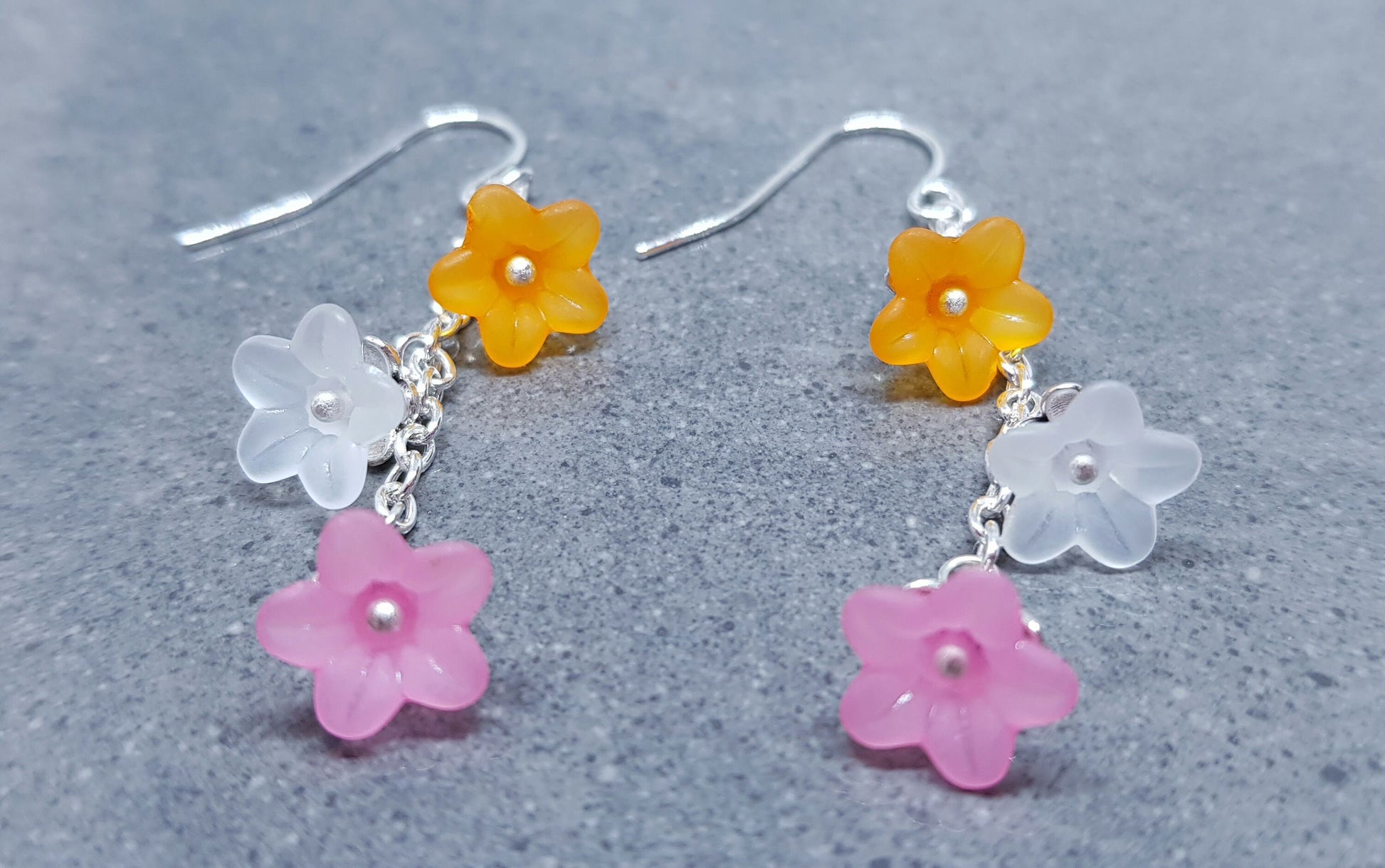 Rainbow Flower Earrings, Hypoallergenic Ear Wires, Rainbow Jewelry, Boho Vintage Style, Flower Earrings