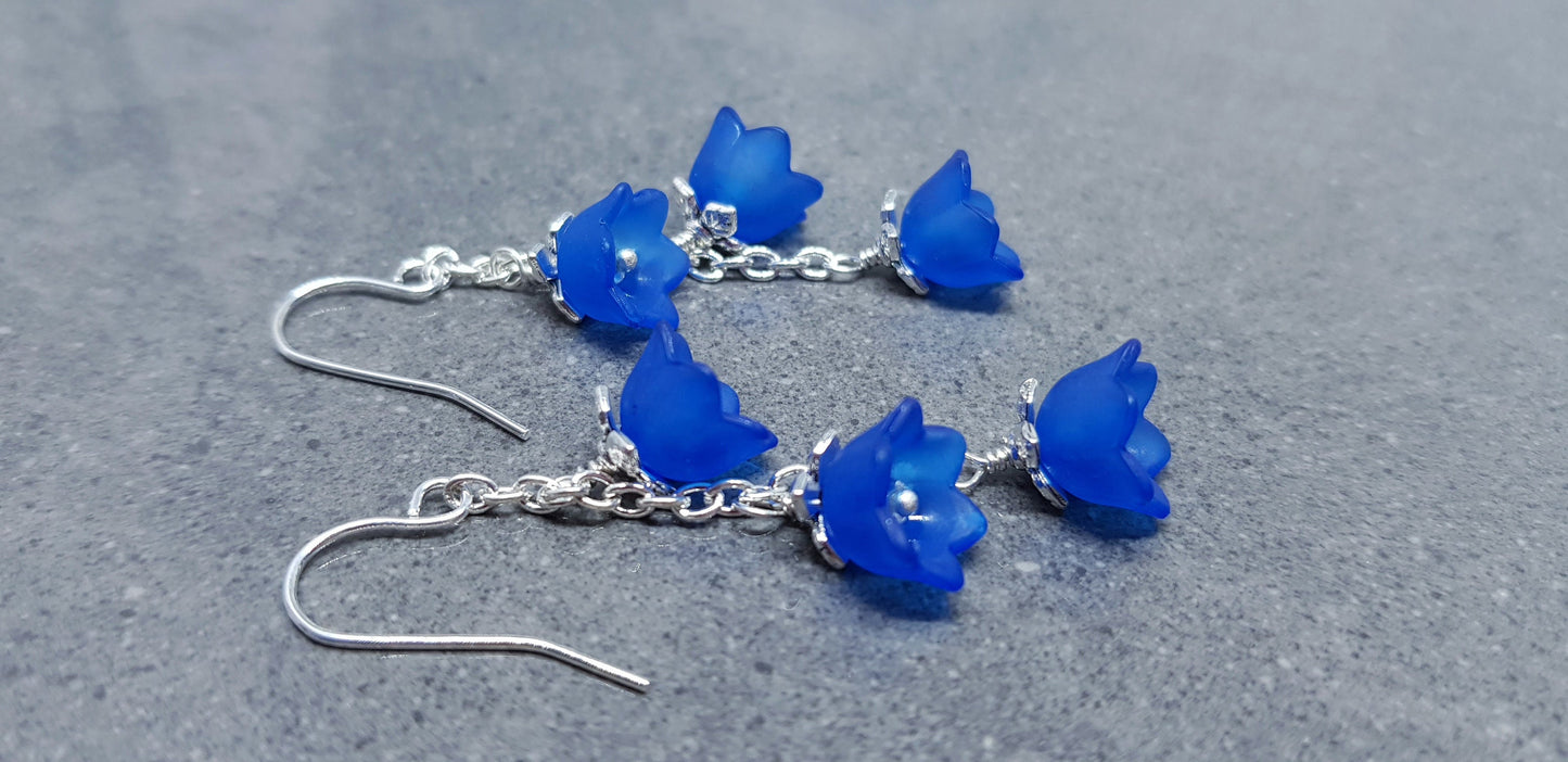 Flower Earrings, Hypoallergenic Ear Wires, Royal Blue Earrings, Boho Jewelry, Simple Vintage Earrings