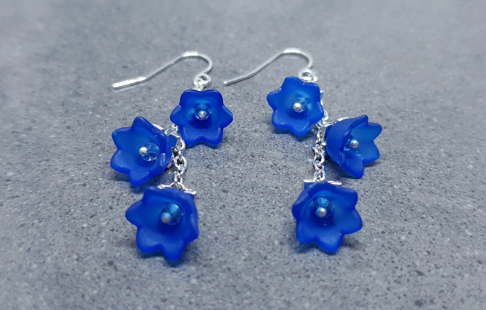 Flower Earrings, Hypoallergenic Ear Wires, Royal Blue Earrings, Boho Jewelry, Simple Vintage Earrings