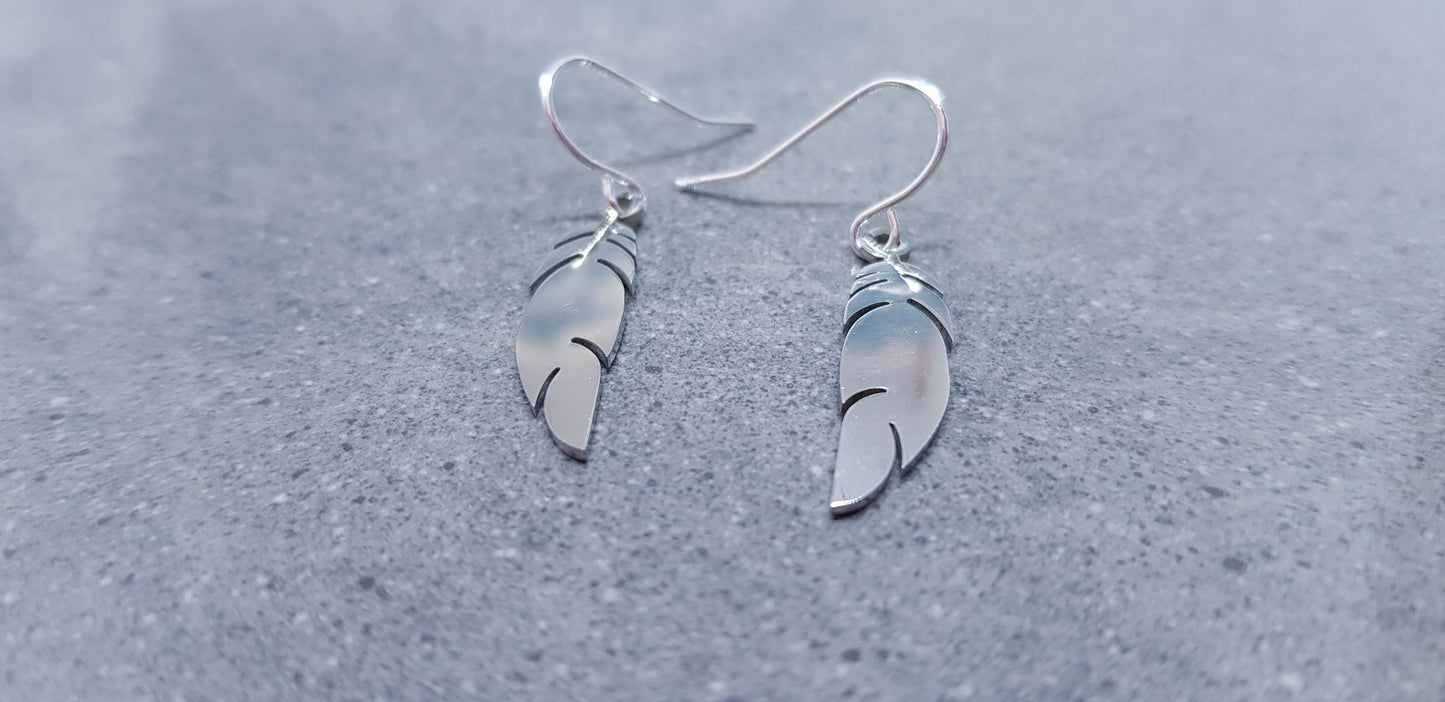 Feather Earrings, Hypoallergenic Ear Wires, Silver Feather Earrings, Stainless Steel Jewellery, Stainless Steel Feather Earrings