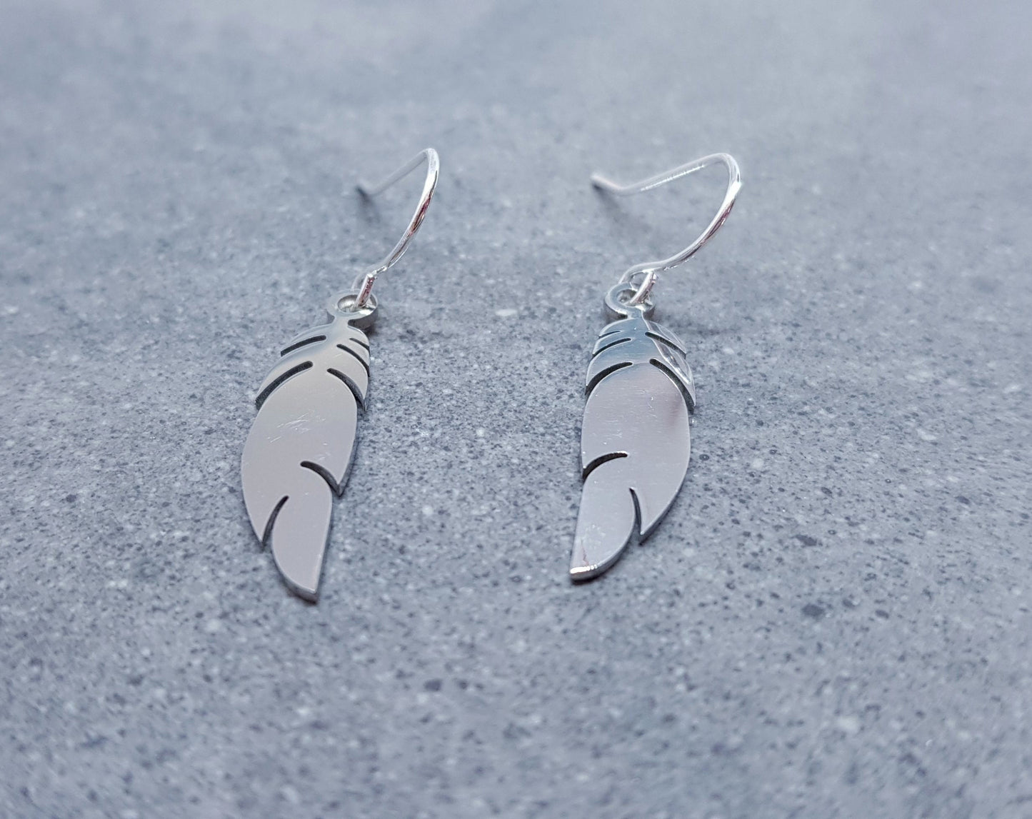 Feather Earrings, Hypoallergenic Ear Wires, Silver Feather Earrings, Stainless Steel Jewellery, Stainless Steel Feather Earrings