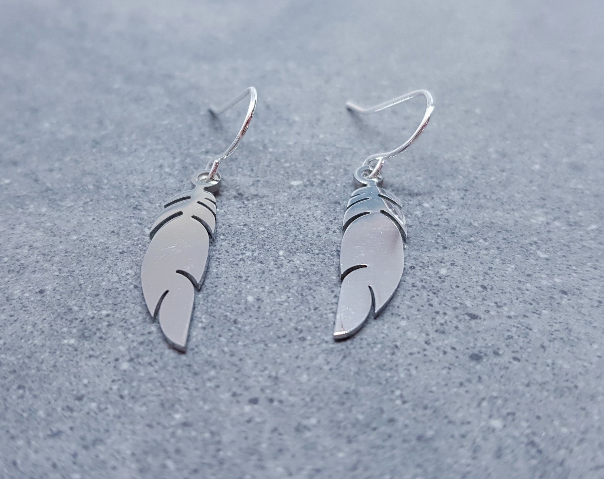 Feather Earrings, Hypoallergenic Ear Wires, Silver Feather Earrings, Stainless Steel Jewellery, Stainless Steel Feather Earrings