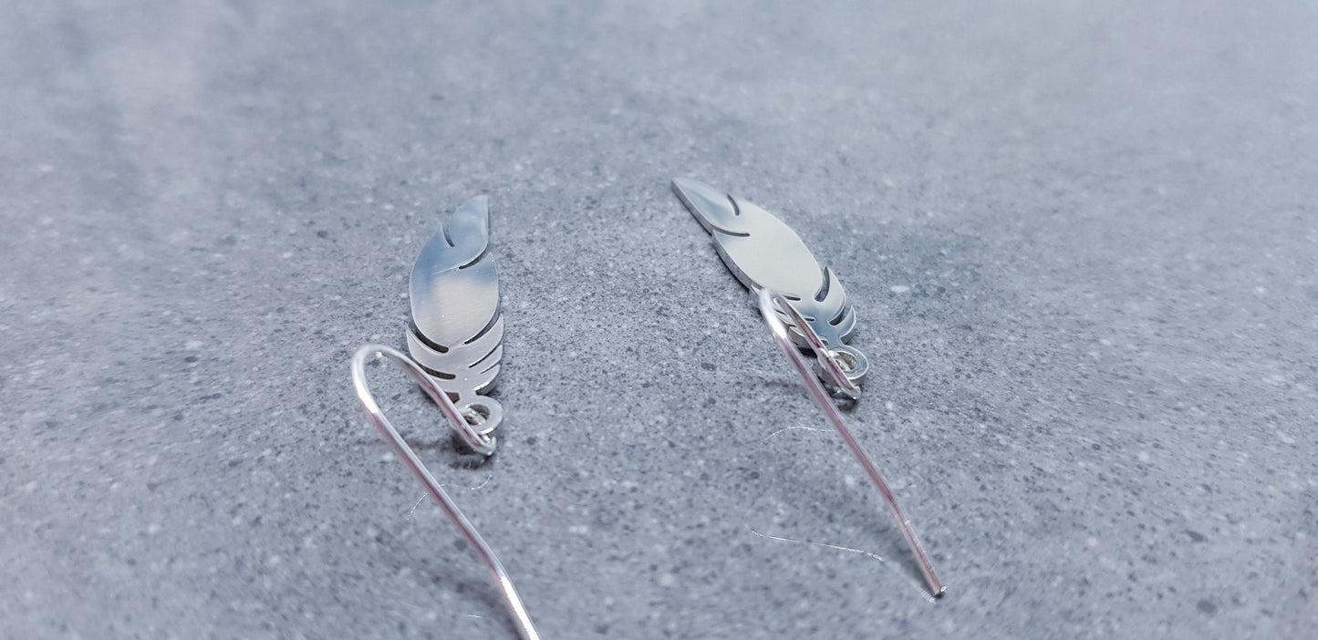 Feather Earrings, Hypoallergenic Ear Wires, Silver Feather Earrings, Stainless Steel Jewellery, Stainless Steel Feather Earrings