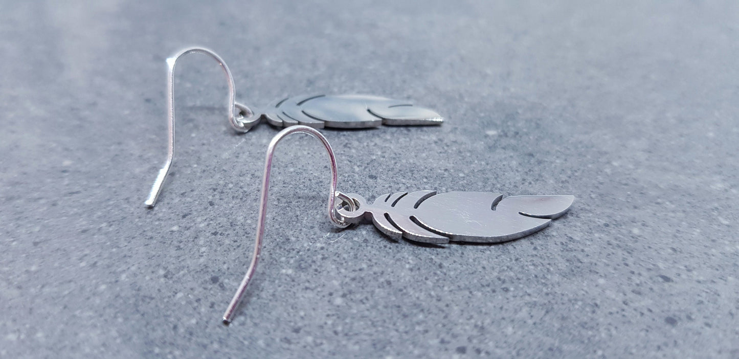 Feather Earrings, Hypoallergenic Ear Wires, Silver Feather Earrings, Stainless Steel Jewellery, Stainless Steel Feather Earrings