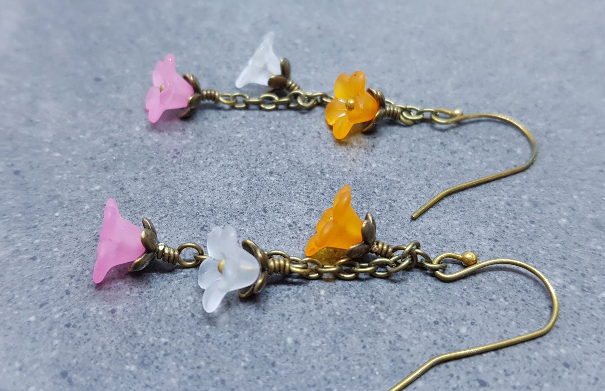 Rainbow Flower Earrings, Hypoallergenic Ear Wires, Rainbow Jewelry, Boho Vintage Style, Flower Earrings