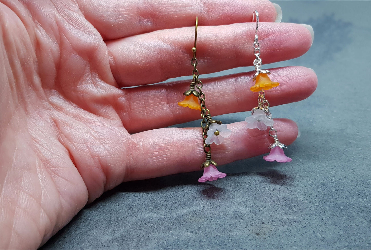 Rainbow Flower Earrings, Hypoallergenic Ear Wires, Rainbow Jewelry, Boho Vintage Style, Flower Earrings