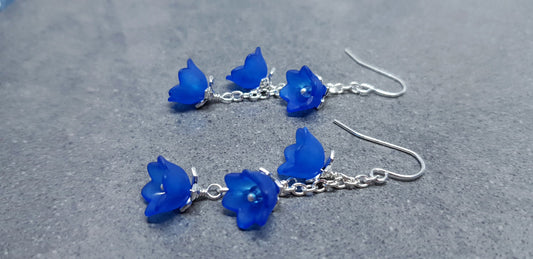 Flower Earrings, Hypoallergenic Ear Wires, Royal Blue Earrings, Boho Jewelry, Simple Vintage Earrings
