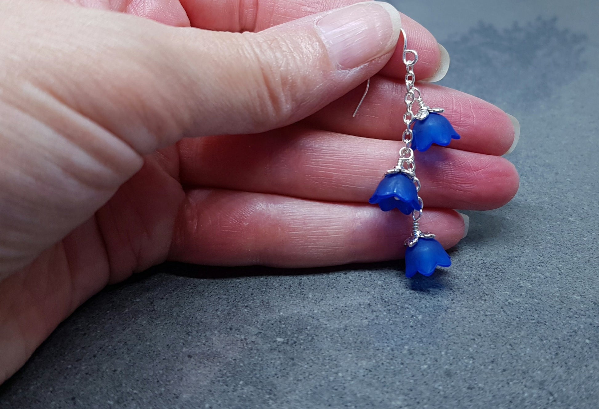 Flower Earrings, Hypoallergenic Ear Wires, Royal Blue Earrings, Boho Jewelry, Simple Vintage Earrings