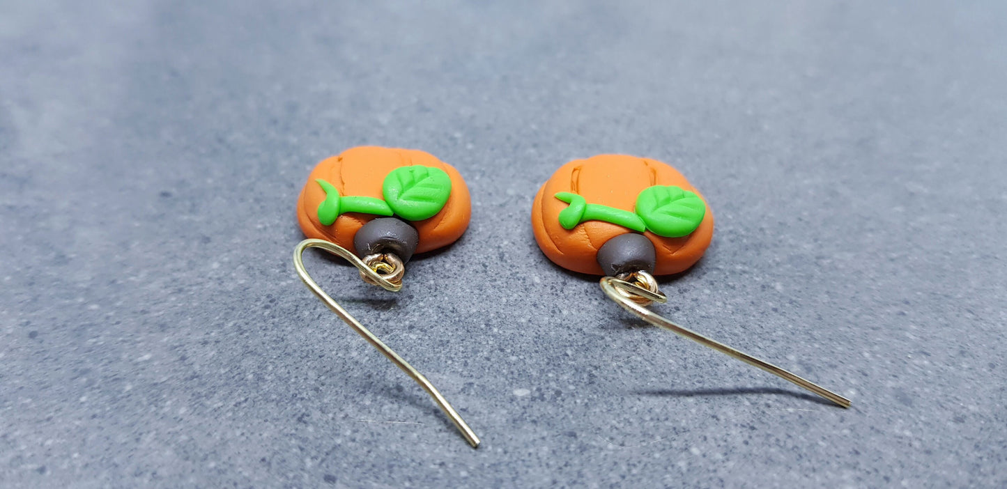 Pumpkin Earrings, Hypoallergenic Ear Wires, Orange Earrings, Polymer Clay Jewelry, Autumn Earrings, Fall Halloween