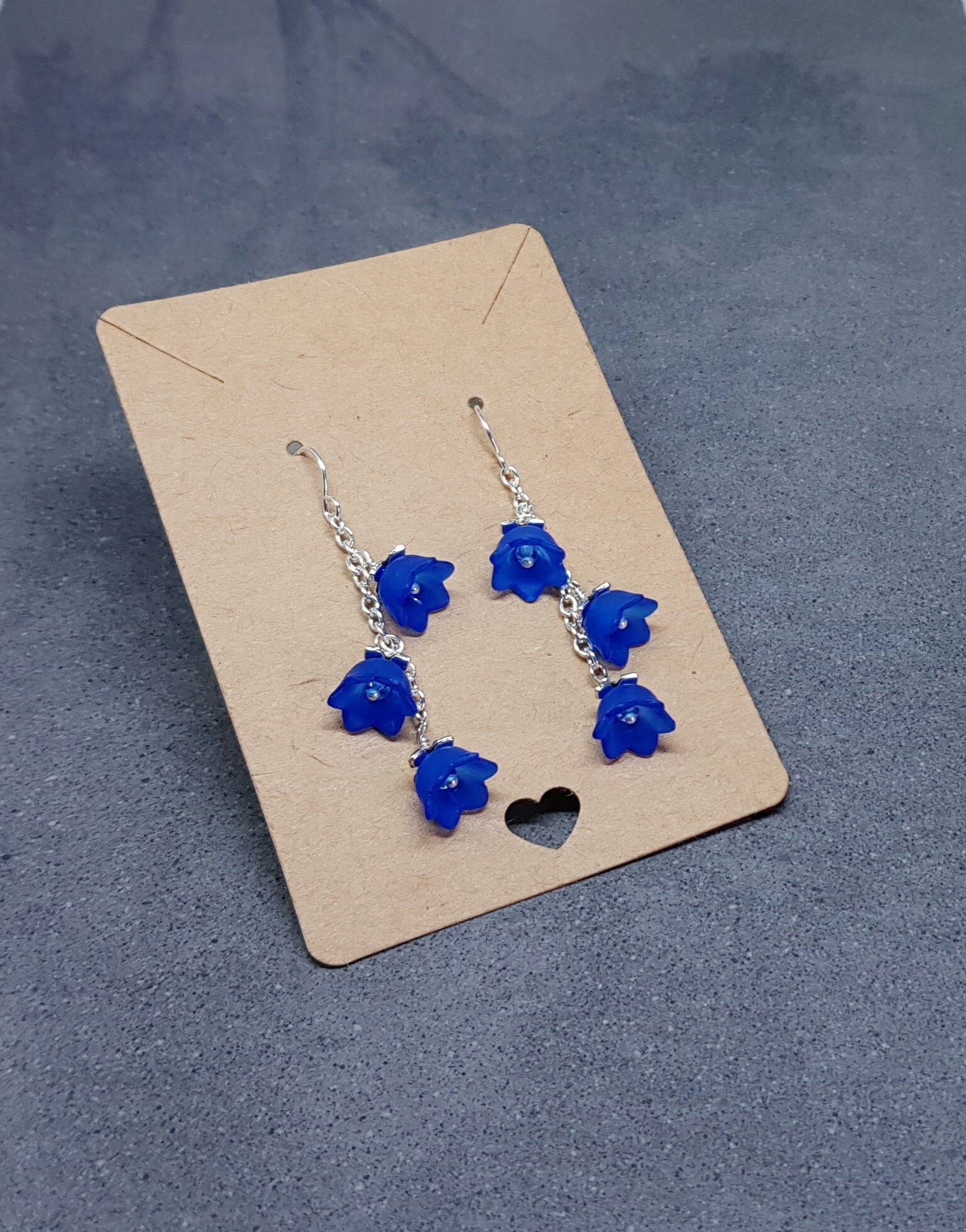 Flower Earrings, Hypoallergenic Ear Wires, Royal Blue Earrings, Boho Jewelry, Simple Vintage Earrings