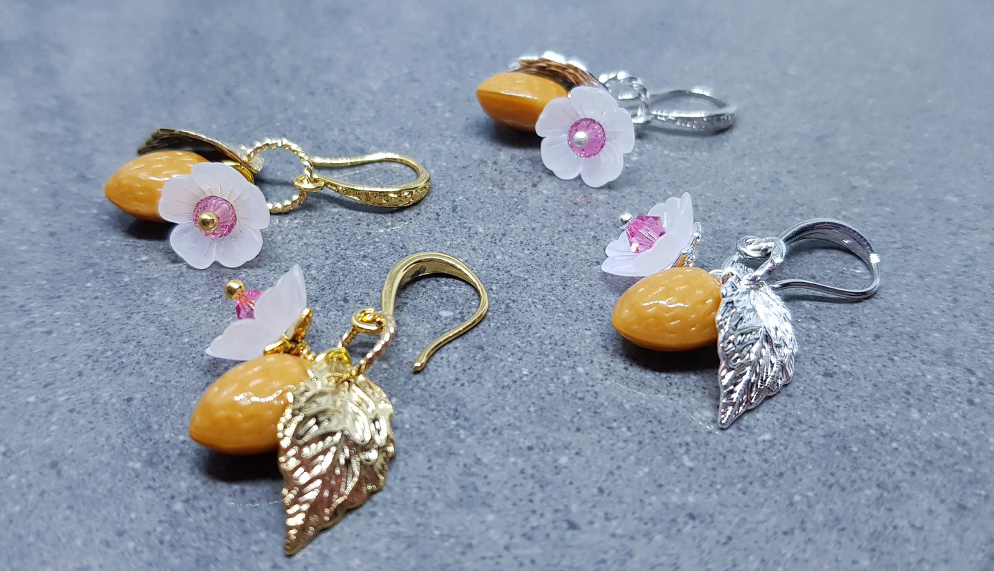 Glass Almond Earrings, Hypoallergenic Ear Wires, Nut Earrings, Czech Glass Jewelry, PRIMERO Crystals®, Special Gifts