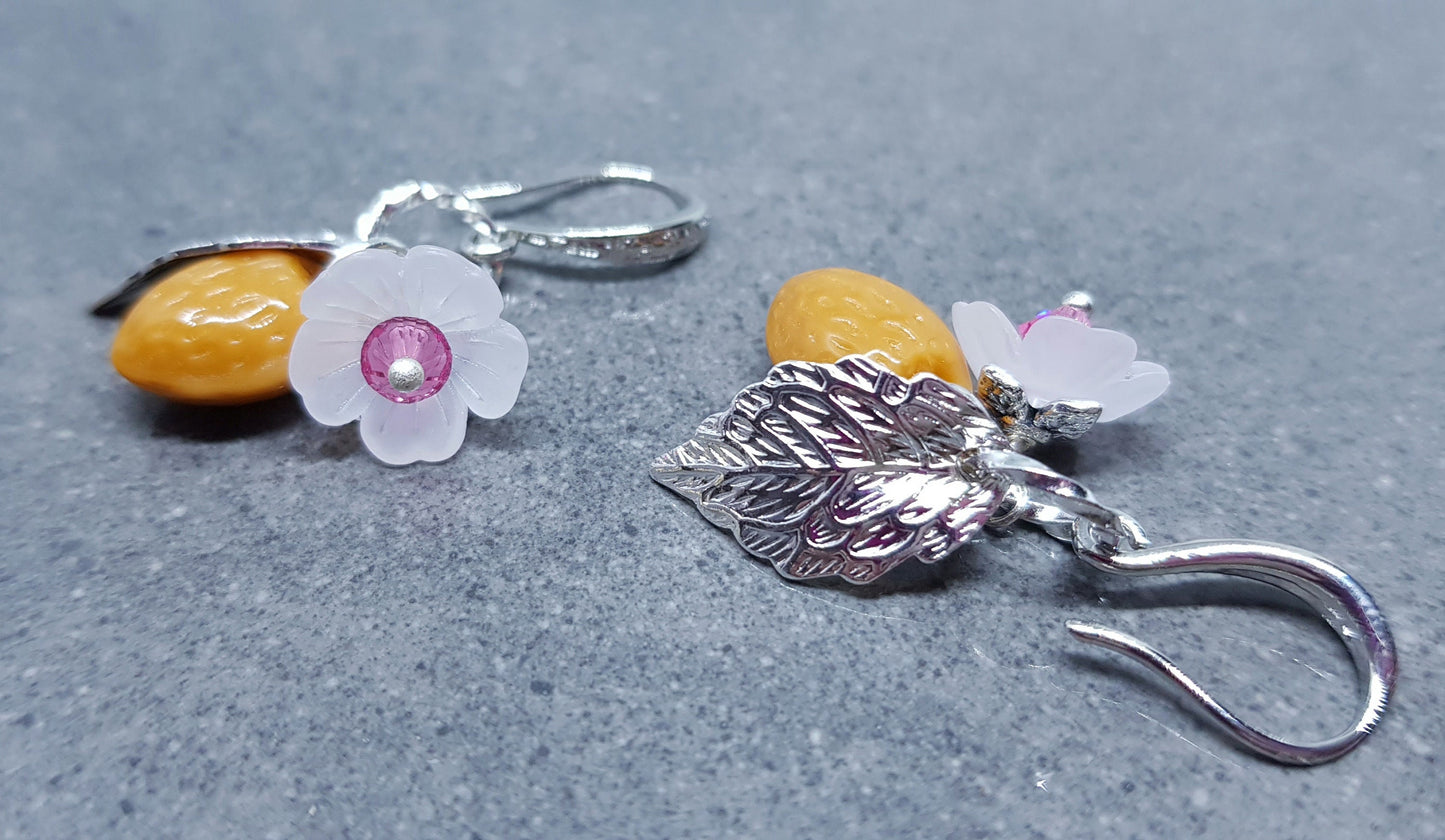 Glass Almond Earrings, Hypoallergenic Ear Wires, Nut Earrings, Czech Glass Jewelry, PRIMERO Crystals®, Special Gifts