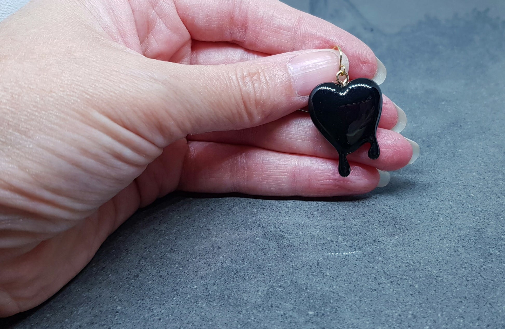 Black Heart Earrings, Hypoallergenic Ear Wires, Gothic Jewellery, Halloween Earrings, Dripping Heart