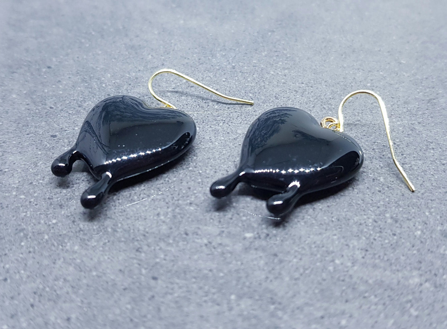 Black Heart Earrings, Hypoallergenic Ear Wires, Gothic Jewellery, Halloween Earrings, Dripping Heart