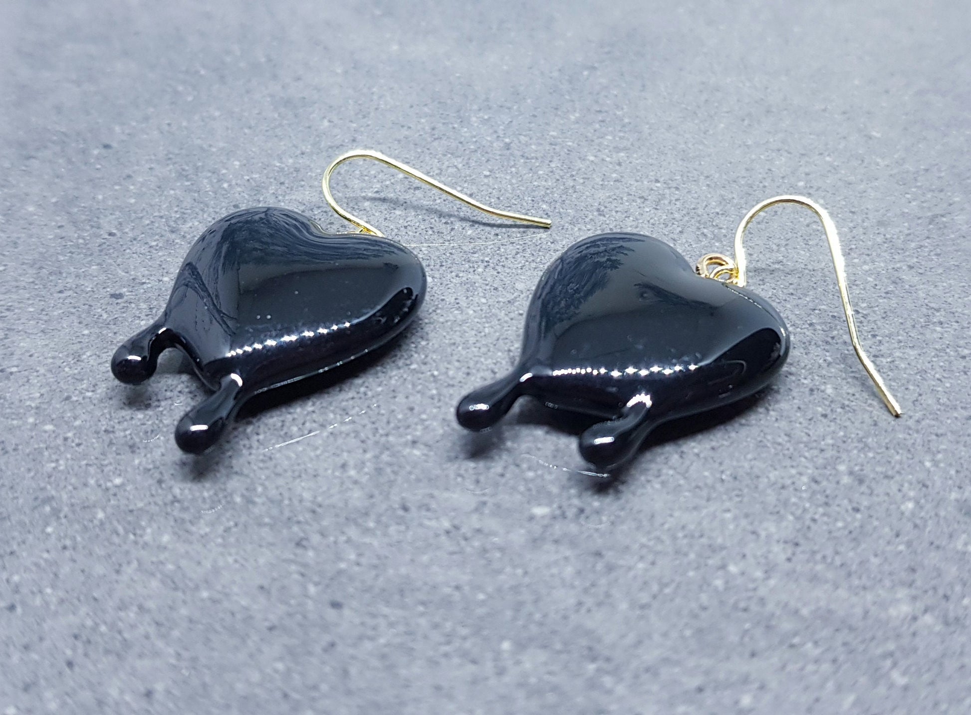 Black Heart Earrings, Hypoallergenic Ear Wires, Gothic Jewellery, Halloween Earrings, Dripping Heart