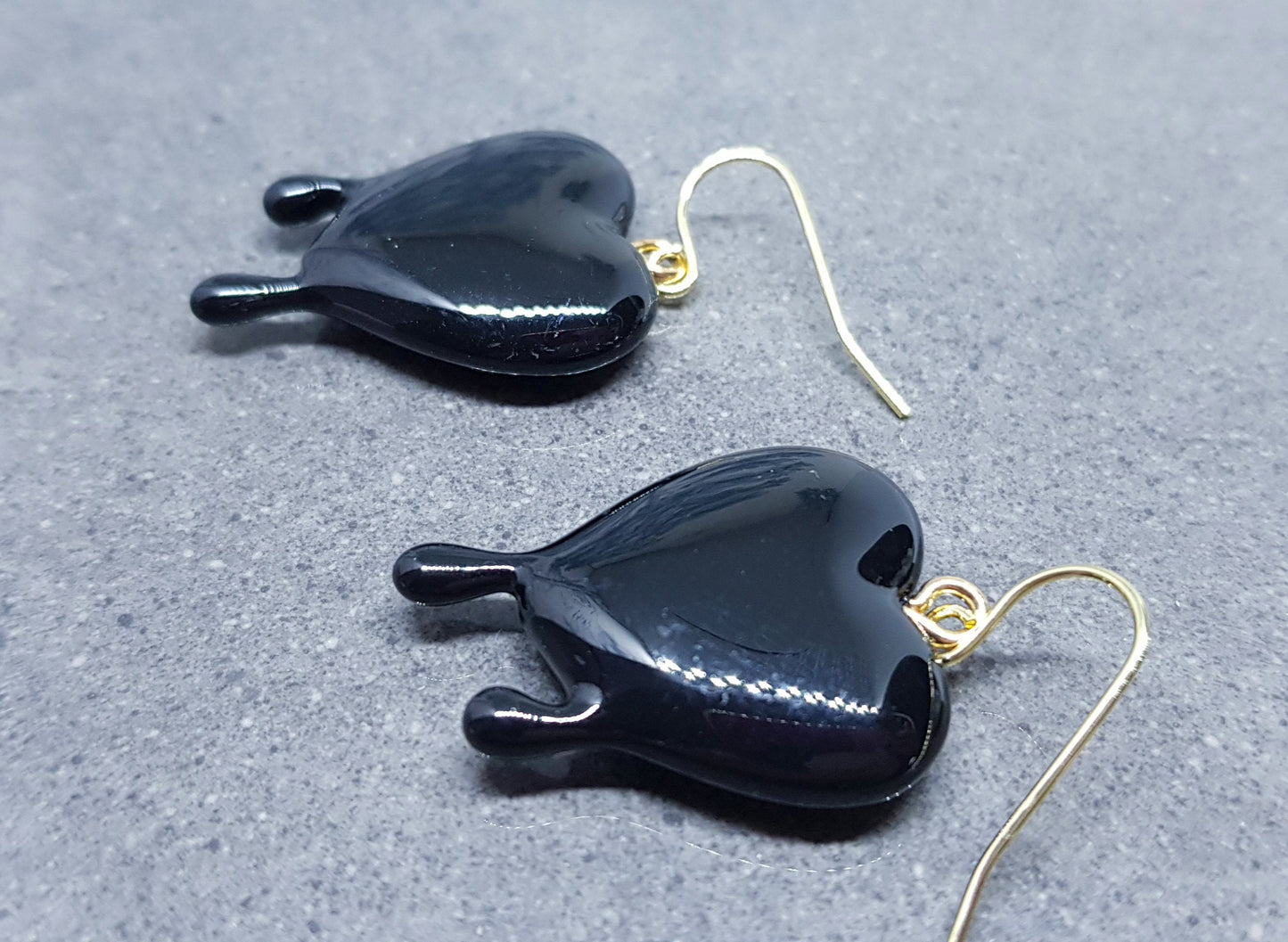 Black Heart Earrings, Hypoallergenic Ear Wires, Gothic Jewellery, Halloween Earrings, Dripping Heart