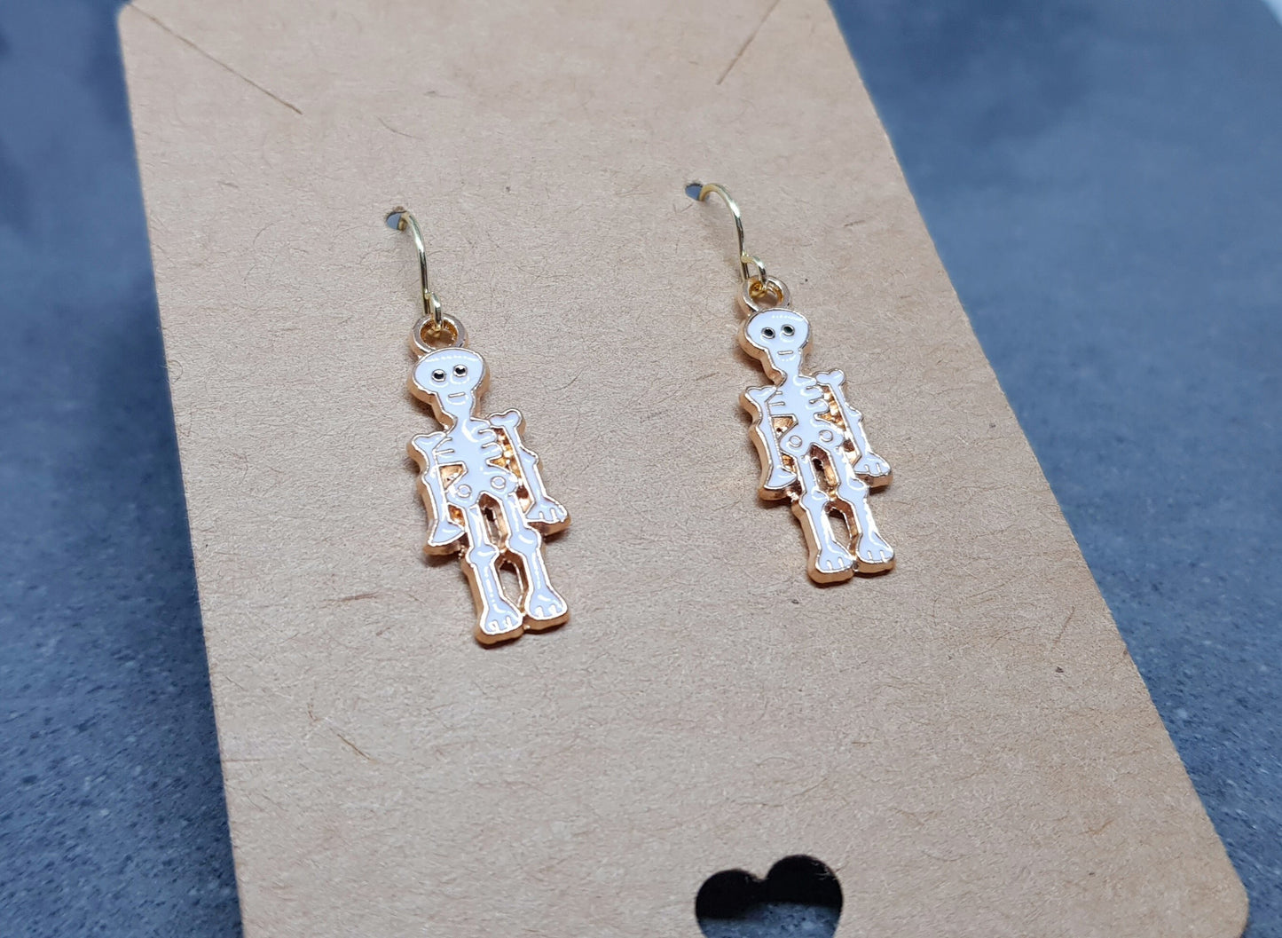 Skeleton Earrings, Hypoallergenic Ear Wires, 925 Sterling Silver Ear Wires, Gothic Jewellery, Halloween, Trick or Treat