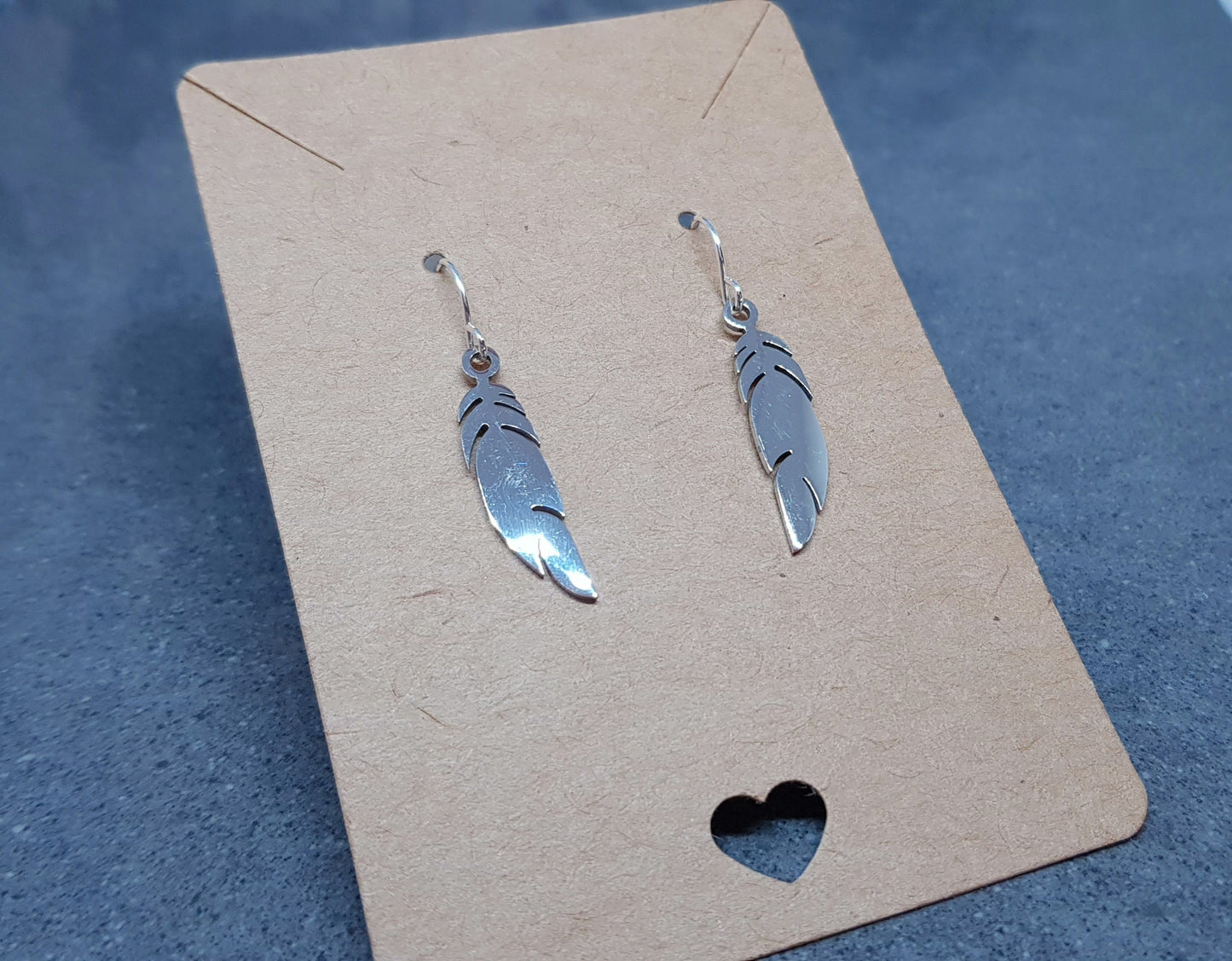 Feather Earrings, Hypoallergenic Ear Wires, Silver Feather Earrings, Stainless Steel Jewellery, Stainless Steel Feather Earrings