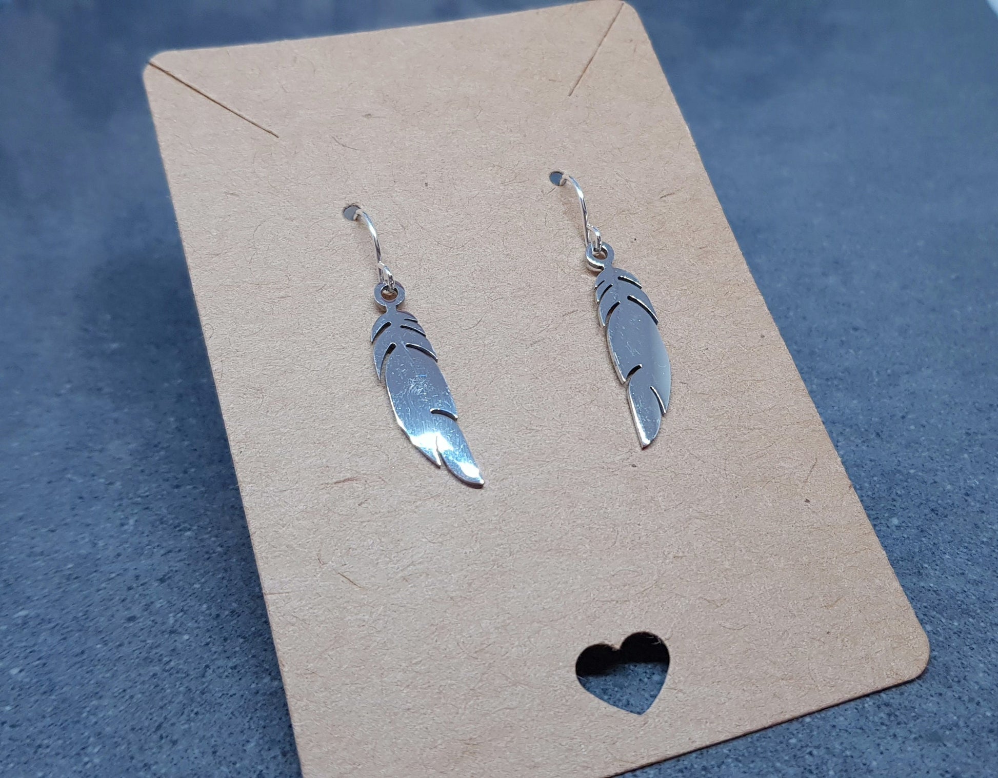 Feather Earrings, Hypoallergenic Ear Wires, Silver Feather Earrings, Stainless Steel Jewellery, Stainless Steel Feather Earrings