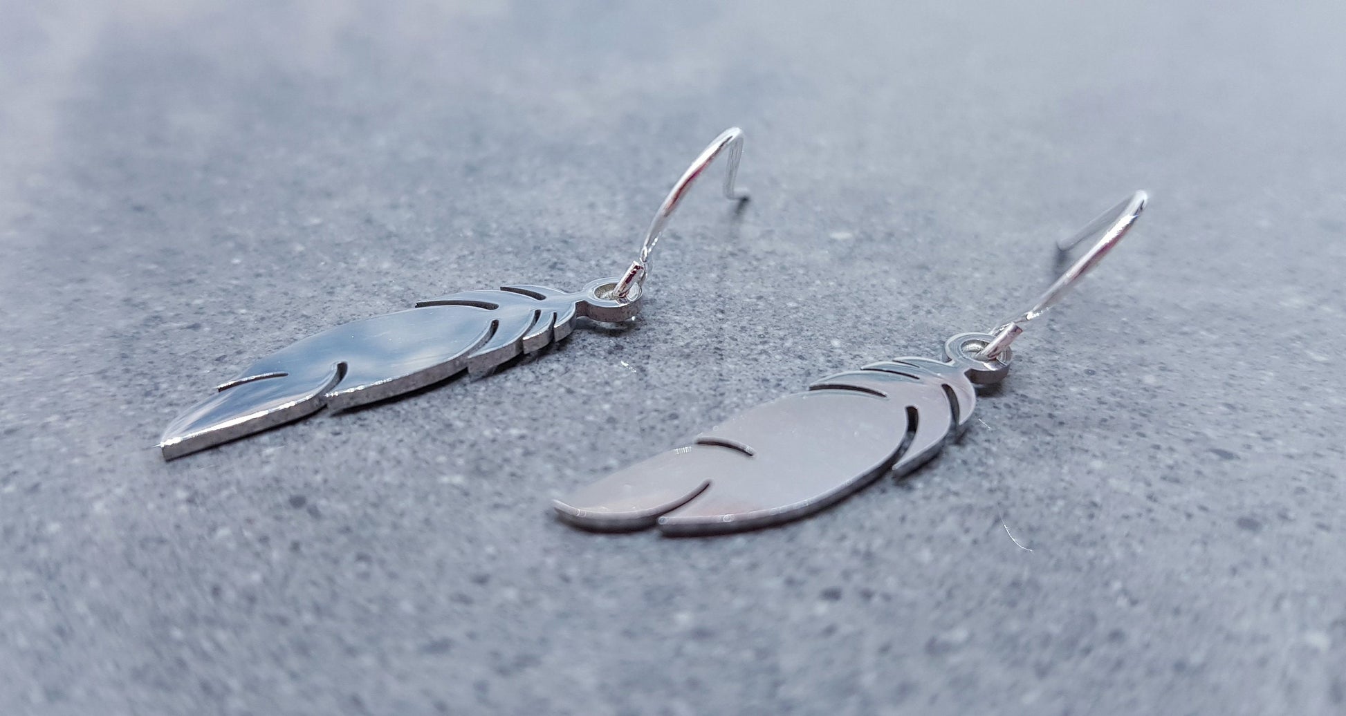 Feather Earrings, Hypoallergenic Ear Wires, Silver Feather Earrings, Stainless Steel Jewellery, Stainless Steel Feather Earrings