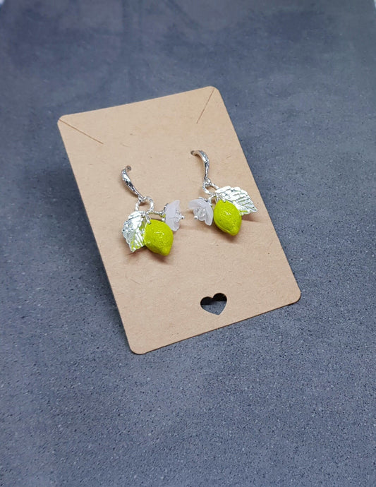Glass Lime Fruit Earrings, Hypoallergenic Ear Wires, Glass Jewellery, Flower Earrings, PRIMERO Crystals®, Super Cute Earrings, Gift for her
