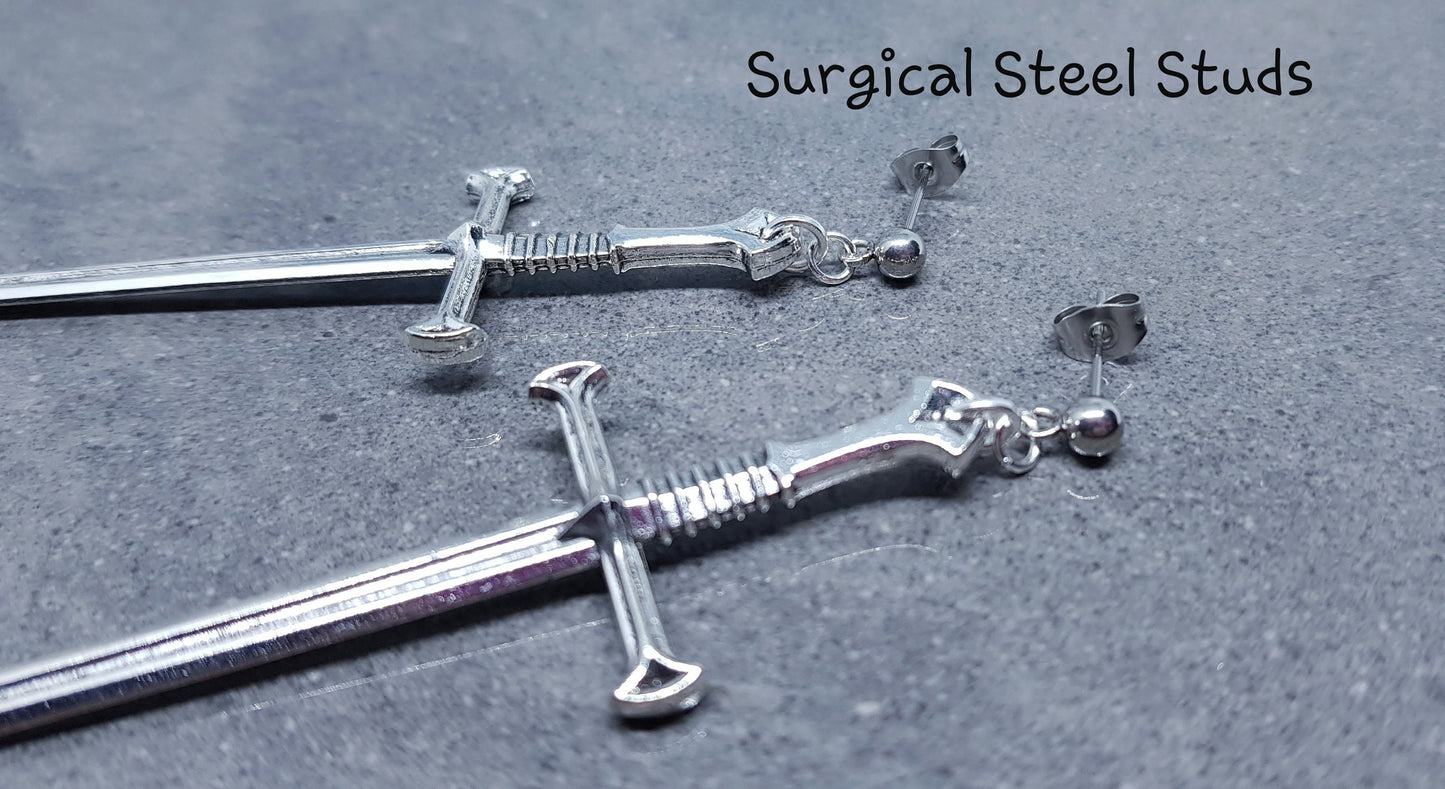 Dagger Earrings, Hypoallergenic Ear Wires, Long Sword Earrings, Gothic Jewellery, UK