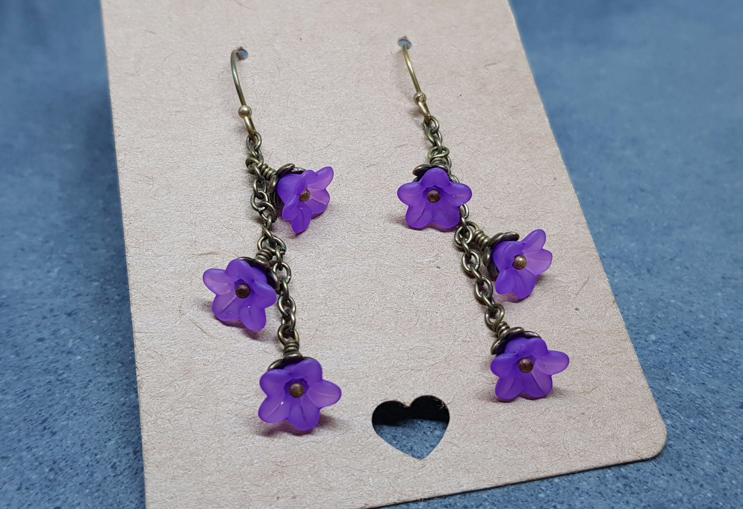Flower Earrings, Hypoallergenic Ear Wires, Purple Earrings, Boho Jewelry, Simple Vintage Earrings