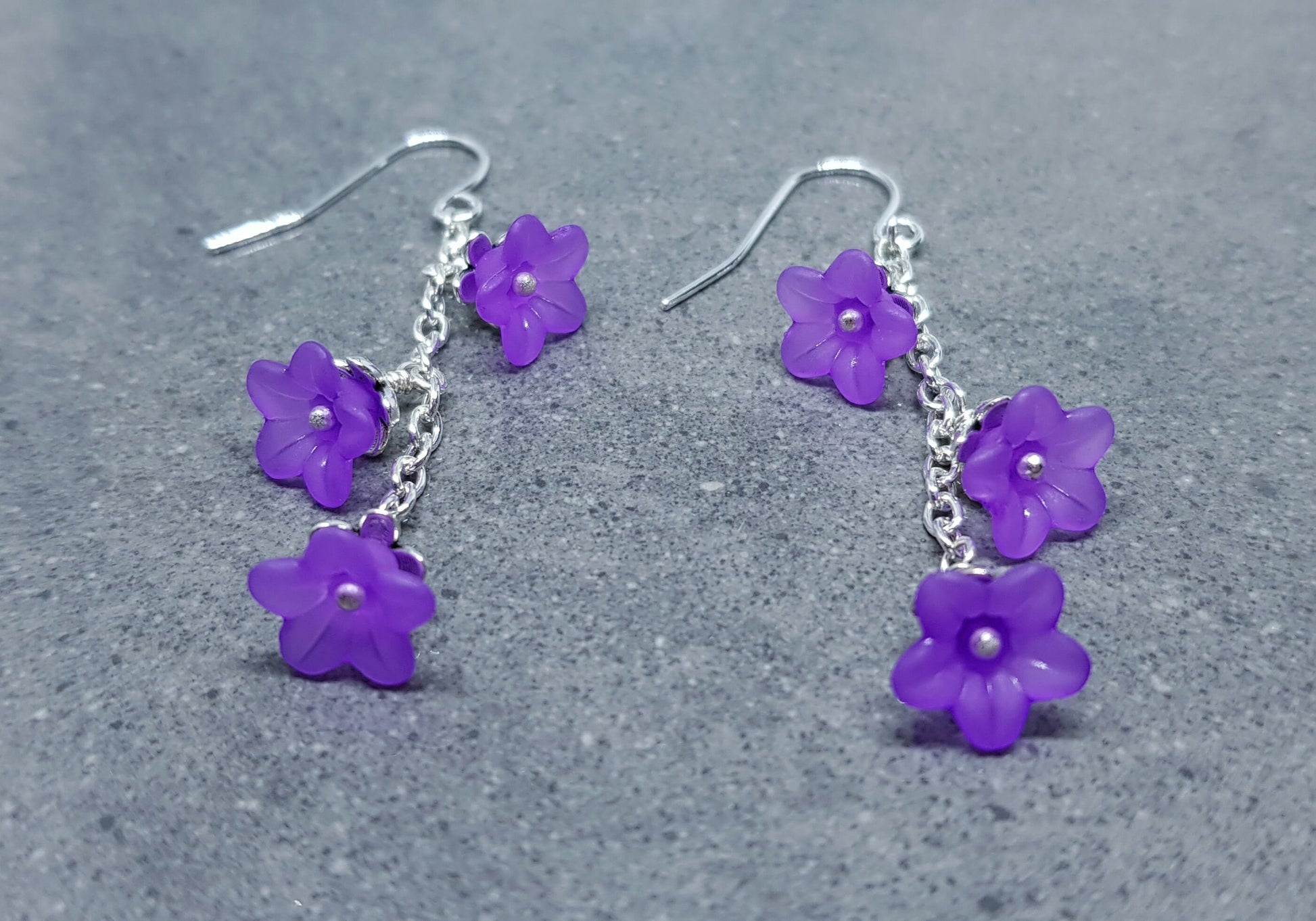 Flower Earrings, Hypoallergenic Ear Wires, Purple Earrings, Boho Jewelry, Simple Vintage Earrings